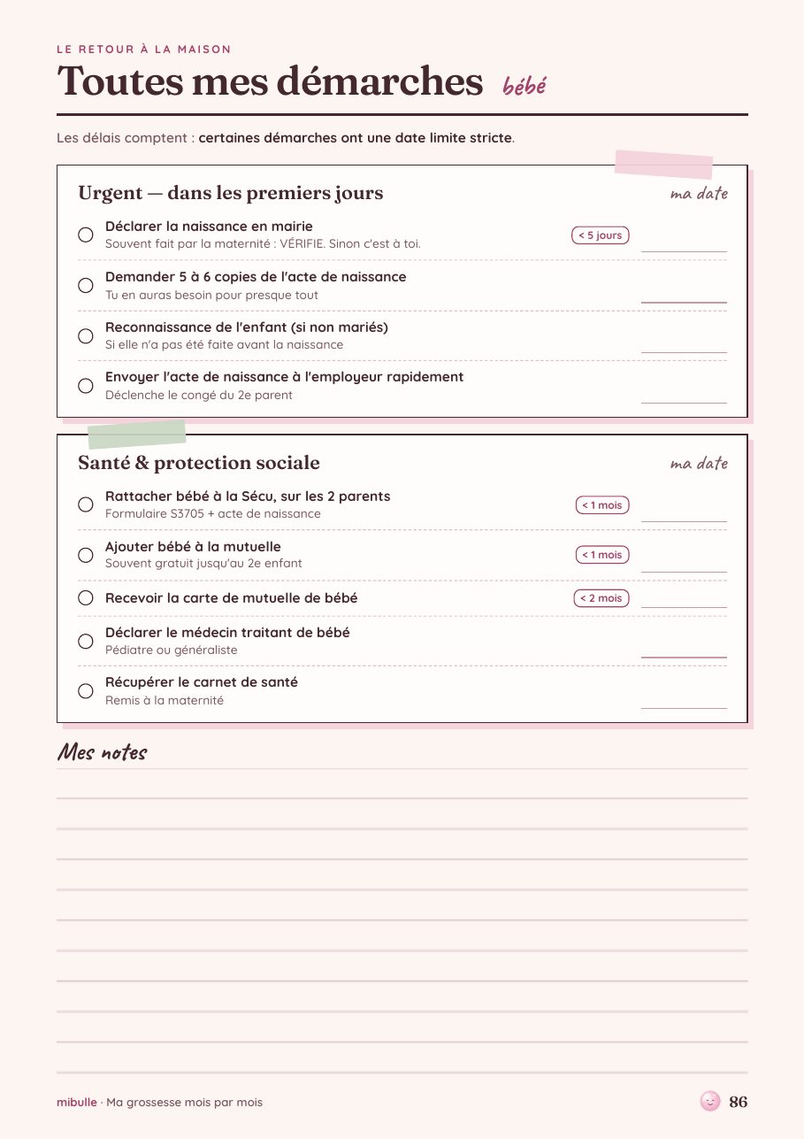 Page Toutes mes démarches bébé