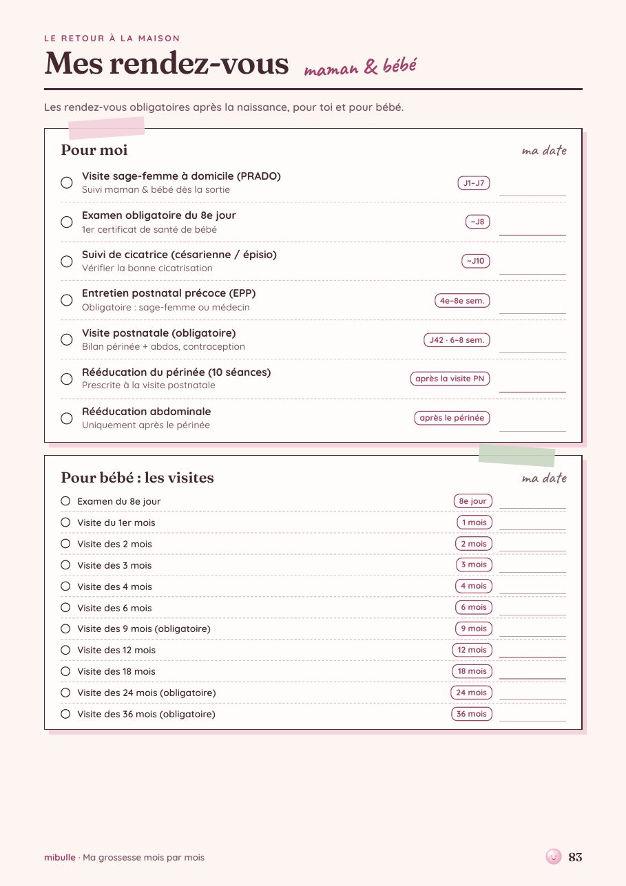 Page Mes rendez-vous maman et bébé